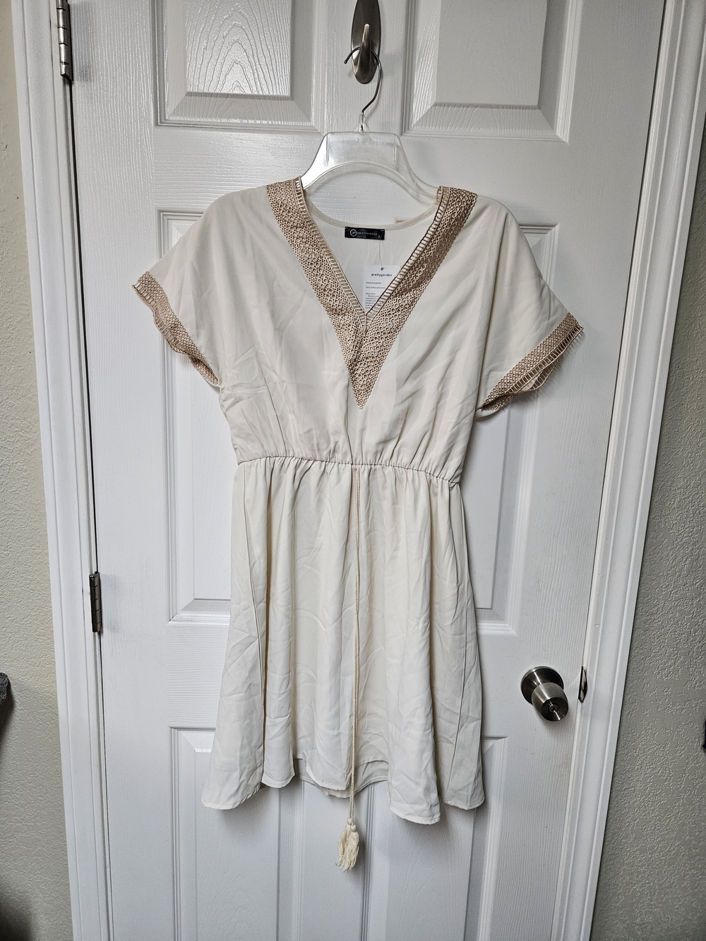 Cream Midi Dress with Crochet Trim